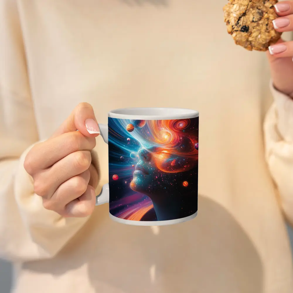 Cosmic Woman Face Space Planets Surreal Art – Mugs