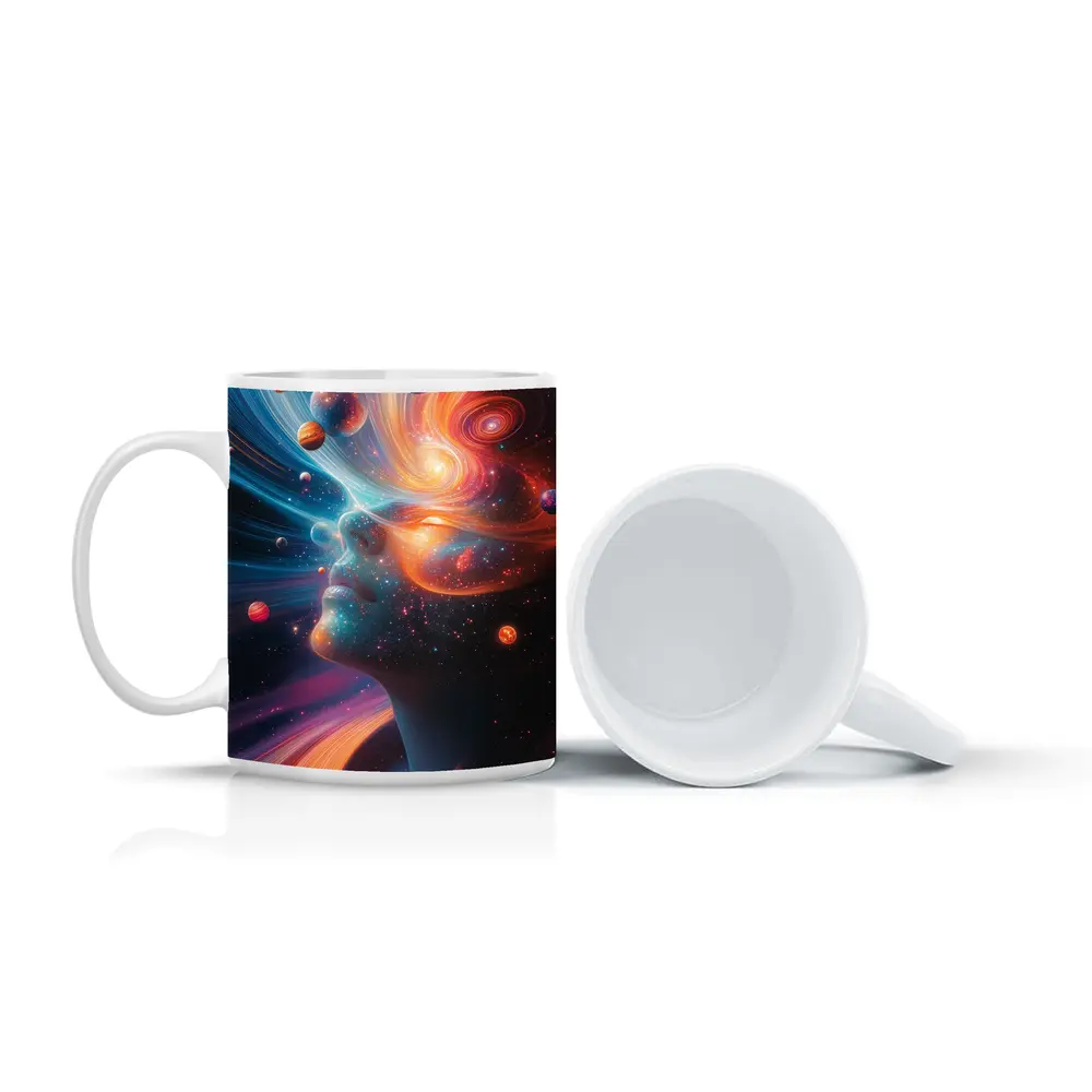 Cosmic Woman Face Space Planets Surreal Art – Mugs