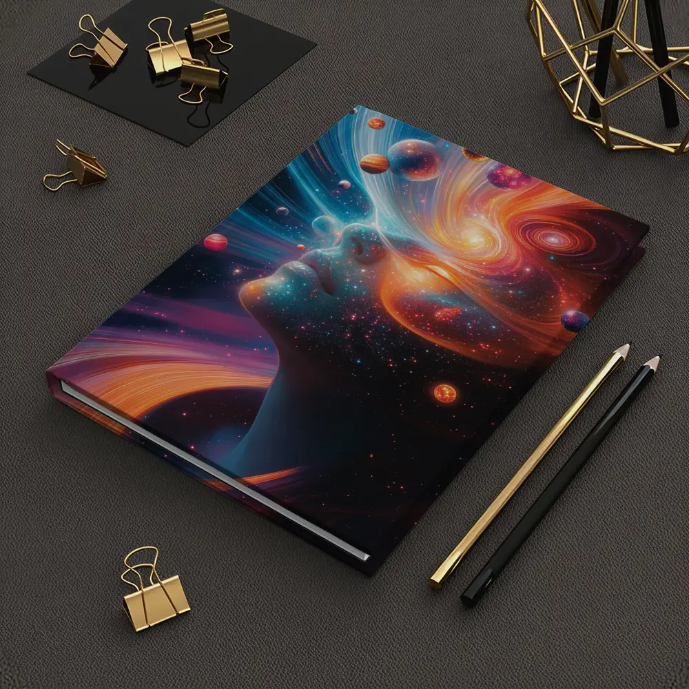 Cosmic Woman Face Space Planets Surreal Art – Notebooks