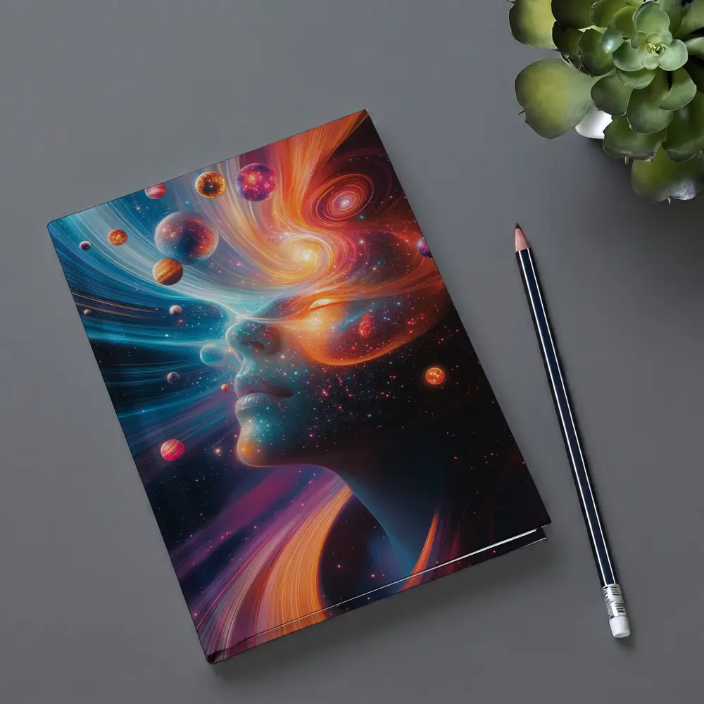 Cosmic Woman Face Space Planets Surreal Art – Notebooks