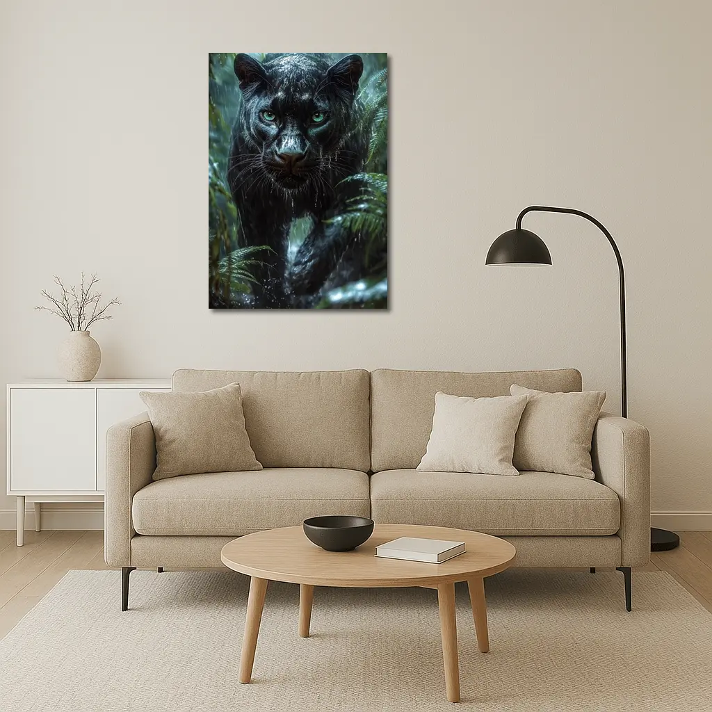 Black Panther Stalking Through Rainy Jungle – Wall Art
