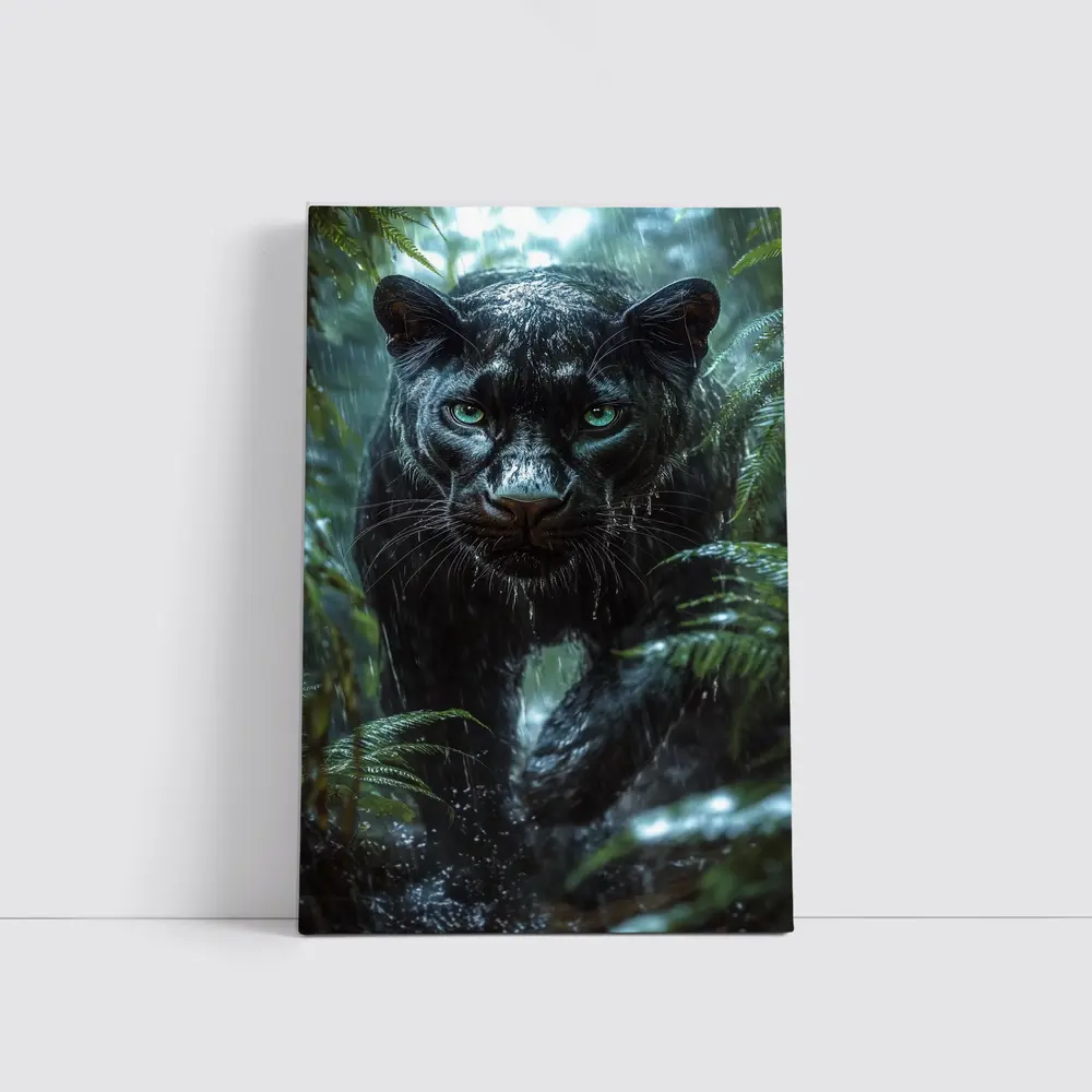 Black Panther Stalking Through Rainy Jungle – Wall Art