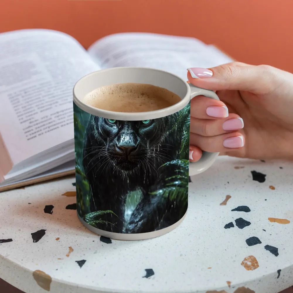 Black Panther Stalking Through Rainy Jungle – Mugs
