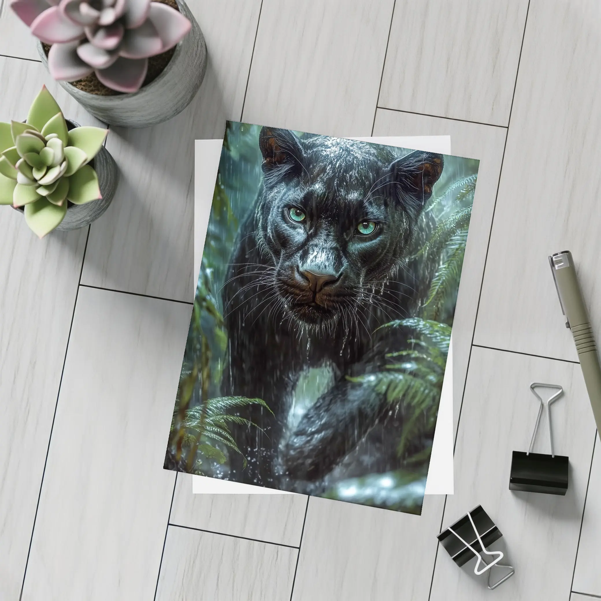 Black Panther Stalking Through Rainy Jungle – Postcards