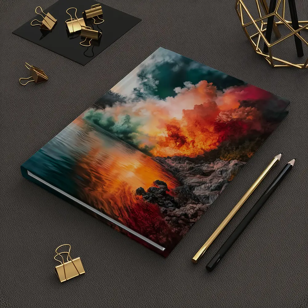 Colorful Smoke Explosion Over Rocky Lake – Notebooks