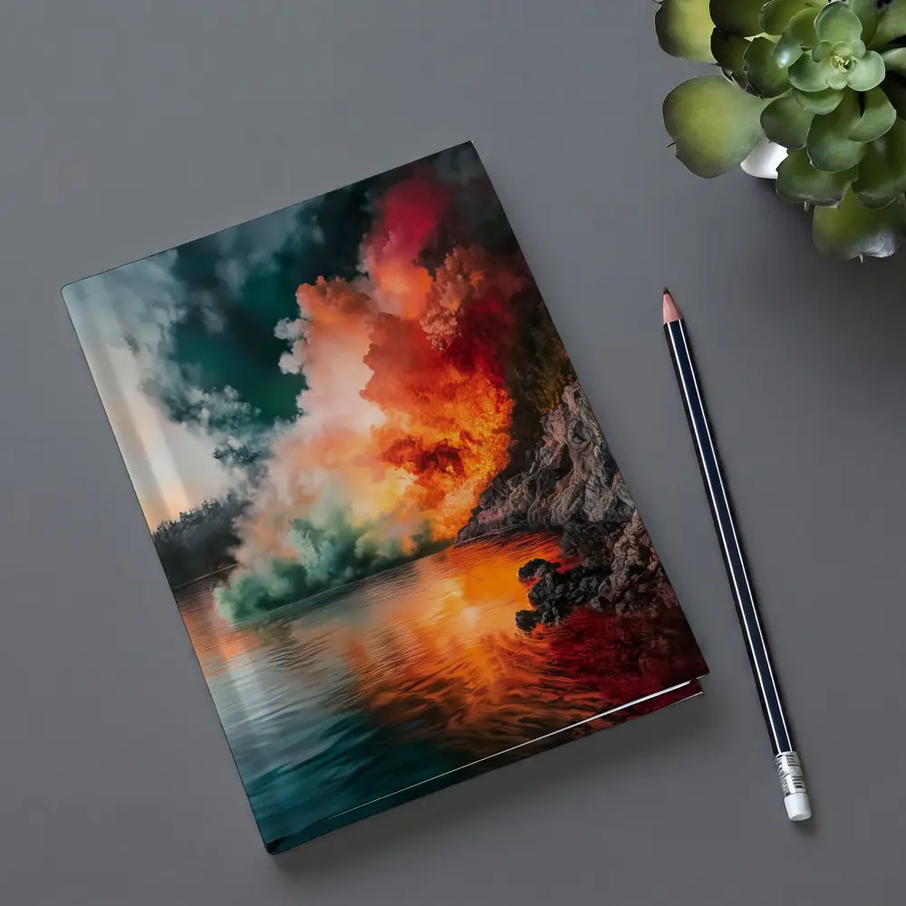 Colorful Smoke Explosion Over Rocky Lake – Notebooks