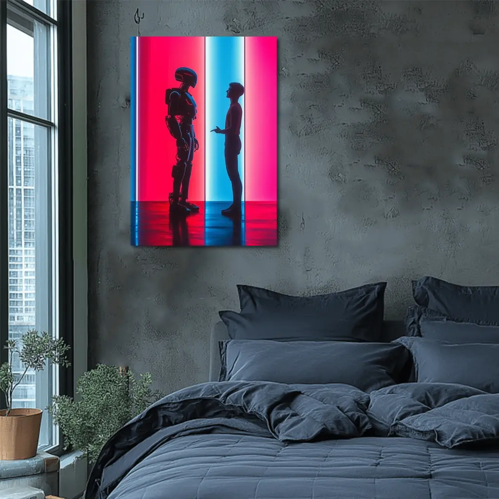 Robot and Human Silhouette Neon Light – Wall Art