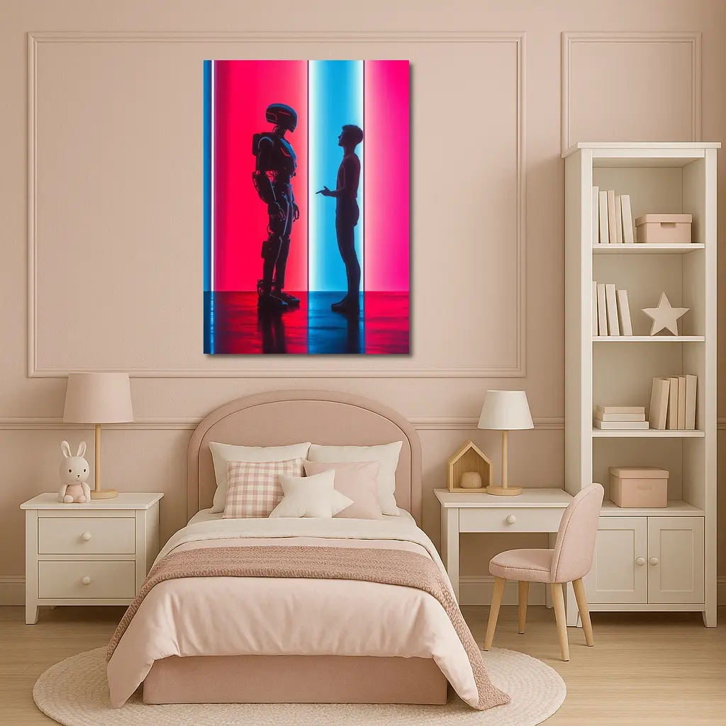 Robot and Human Silhouette Neon Light – Wall Art