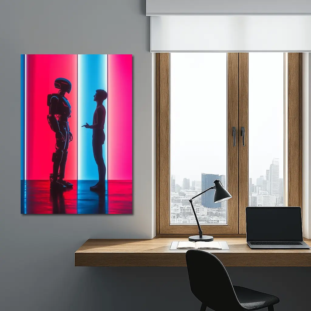 Robot and Human Silhouette Neon Light – Wall Art