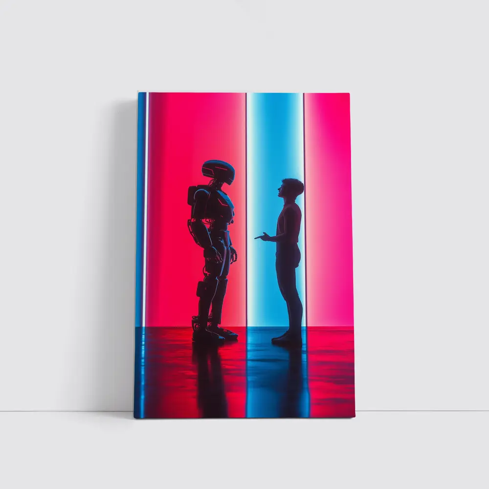 Robot and Human Silhouette Neon Light – Wall Art