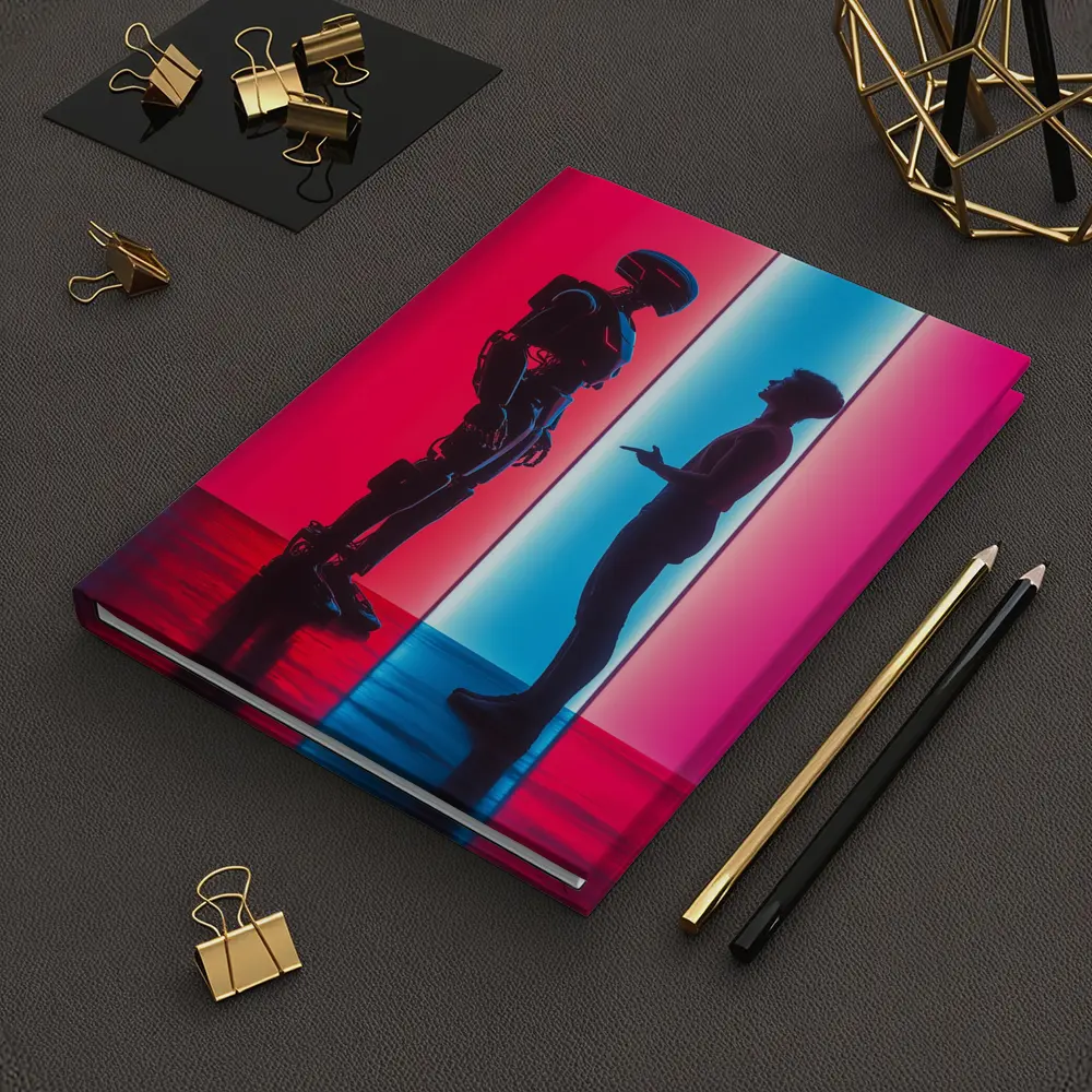 Robot and Human Silhouette Neon Light – Notebooks
