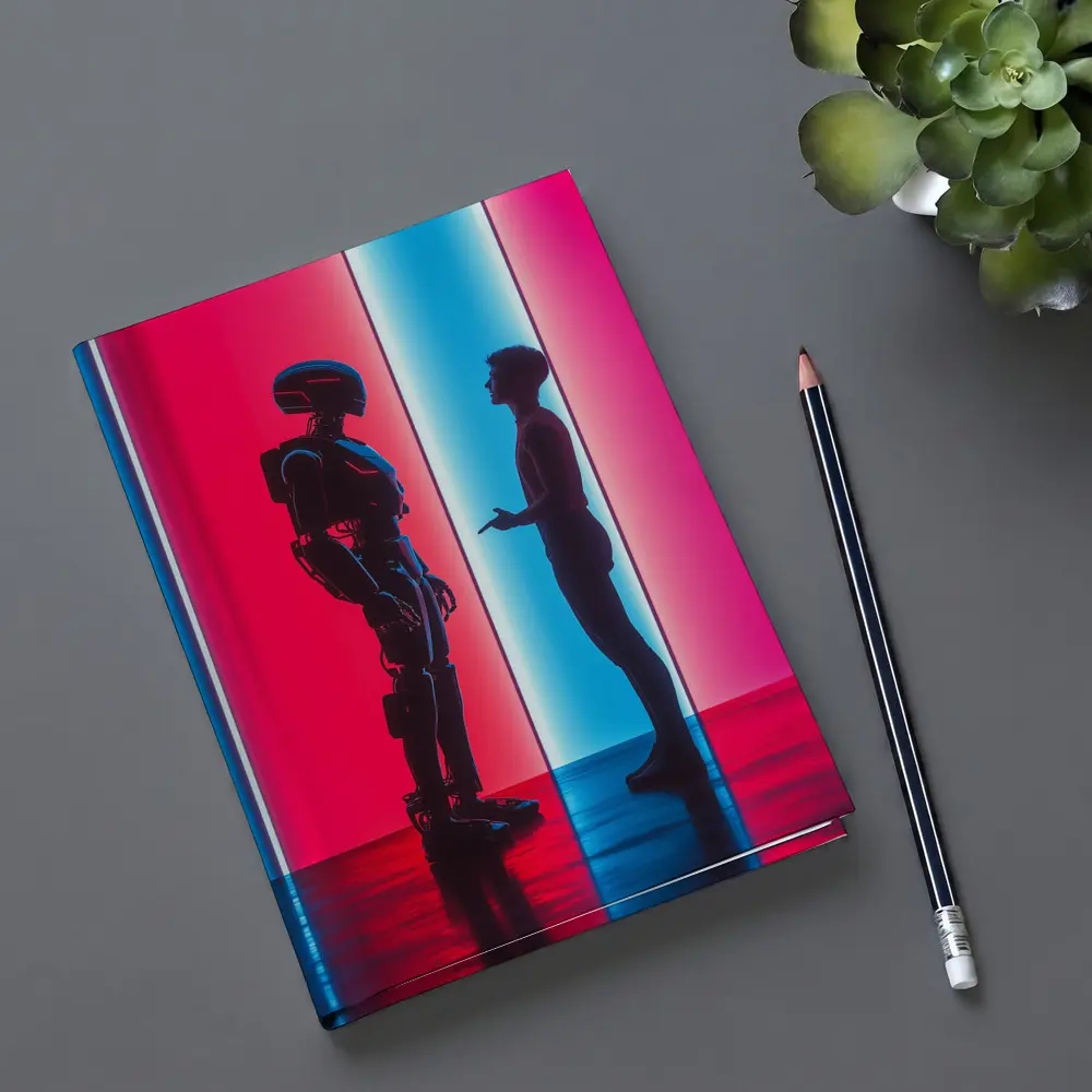 Robot and Human Silhouette Neon Light – Notebooks