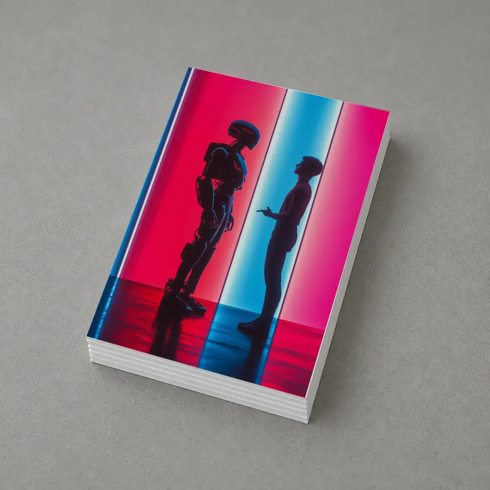 Robot and Human Silhouette Neon Light – Postcards