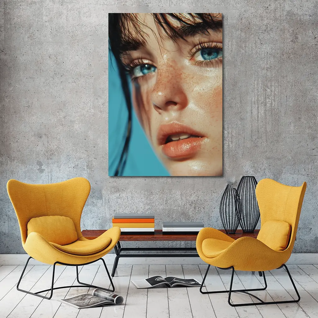 Blue Eyed Woman Close Up Portrait – Wall Art