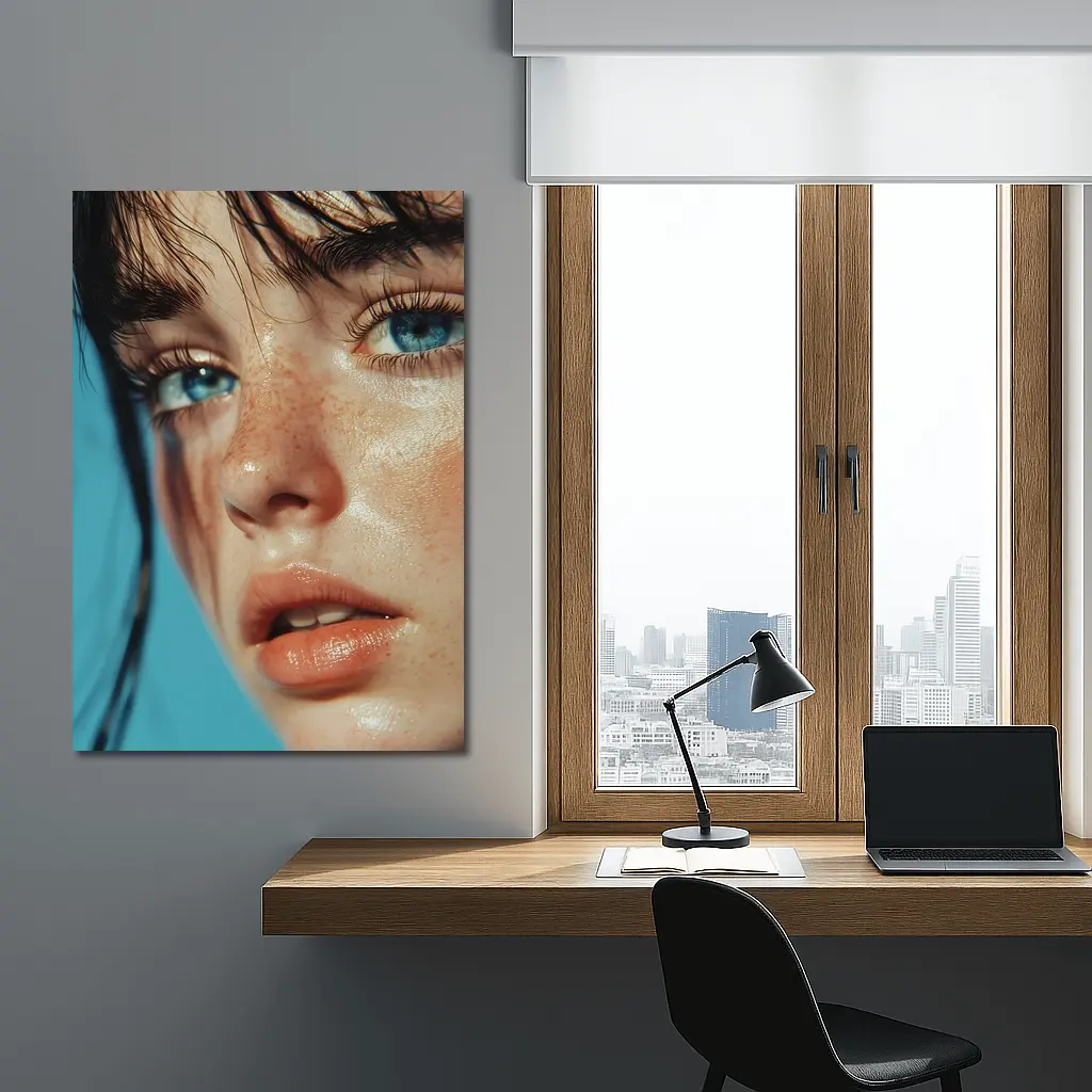 Blue Eyed Woman Close Up Portrait – Wall Art