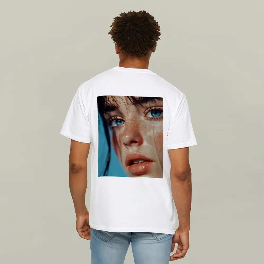 Blue Eyed Woman Close Up Portrait – T-Shirts