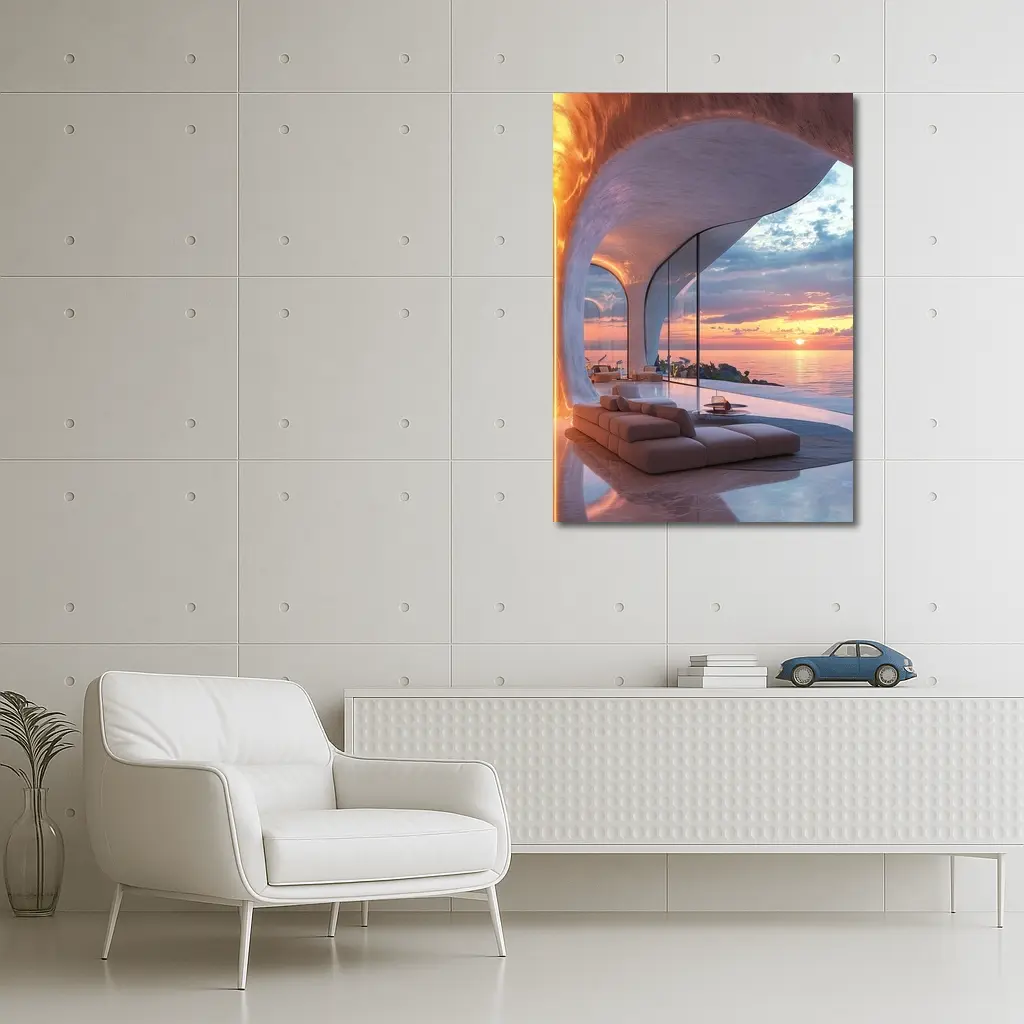 Luxury Cave Interior Ocean Sunset View – Wall Art