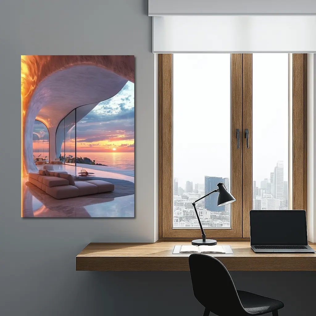 Luxury Cave Interior Ocean Sunset View – Wall Art