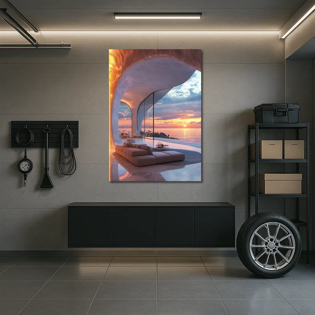 Luxury Cave Interior Ocean Sunset View – Wall Art