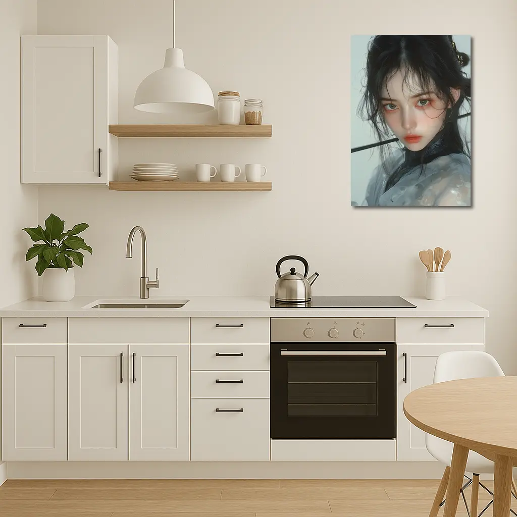 Asian Fantasy Girl Dark Hair White Background – Wall Art