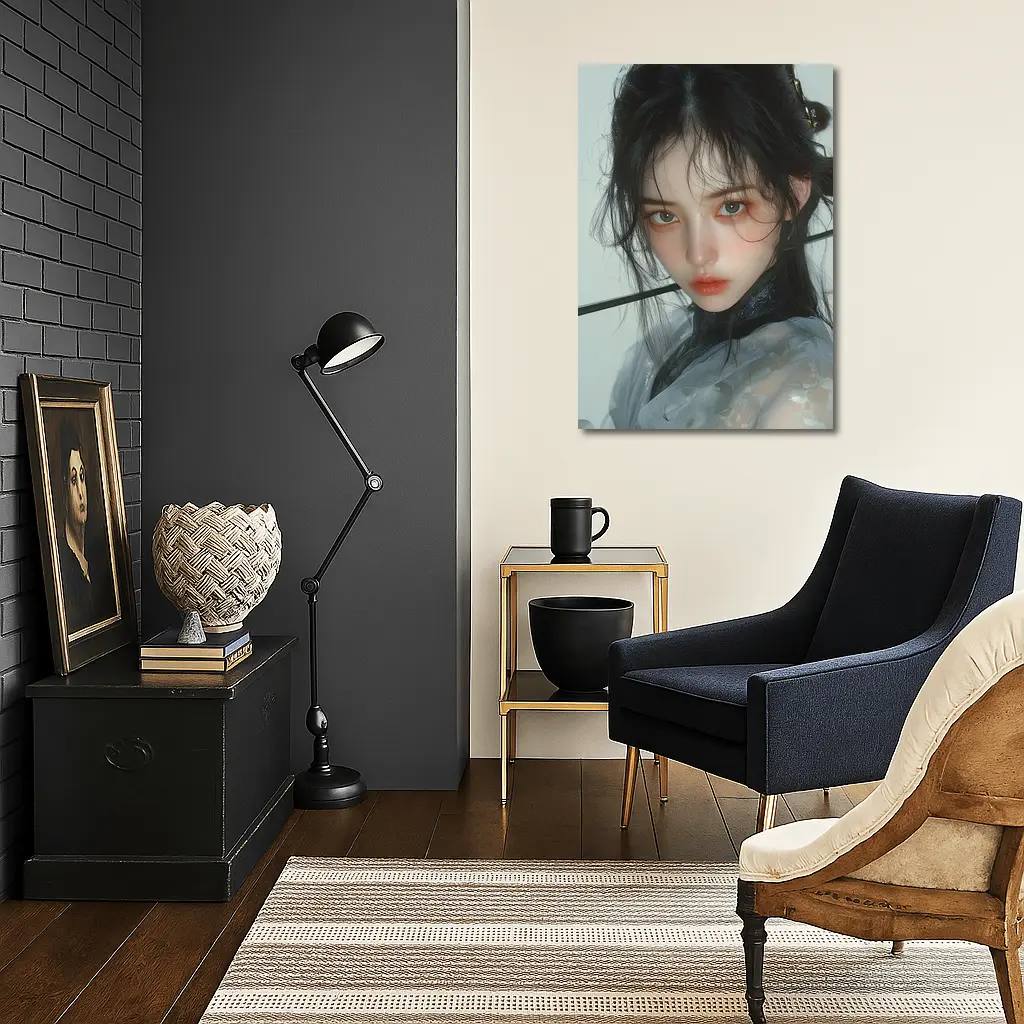 Asian Fantasy Girl Dark Hair White Background – Wall Art