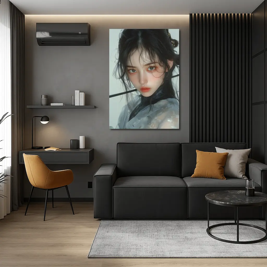 Asian Fantasy Girl Dark Hair White Background – Wall Art