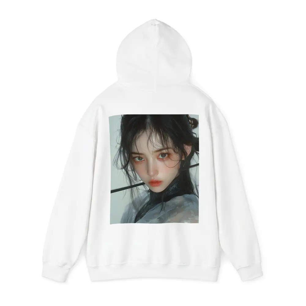 Asian Fantasy Girl Dark Hair White Background – Hoodies