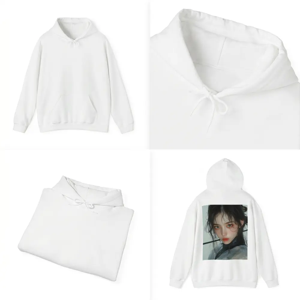 Asian Fantasy Girl Dark Hair White Background – Hoodies