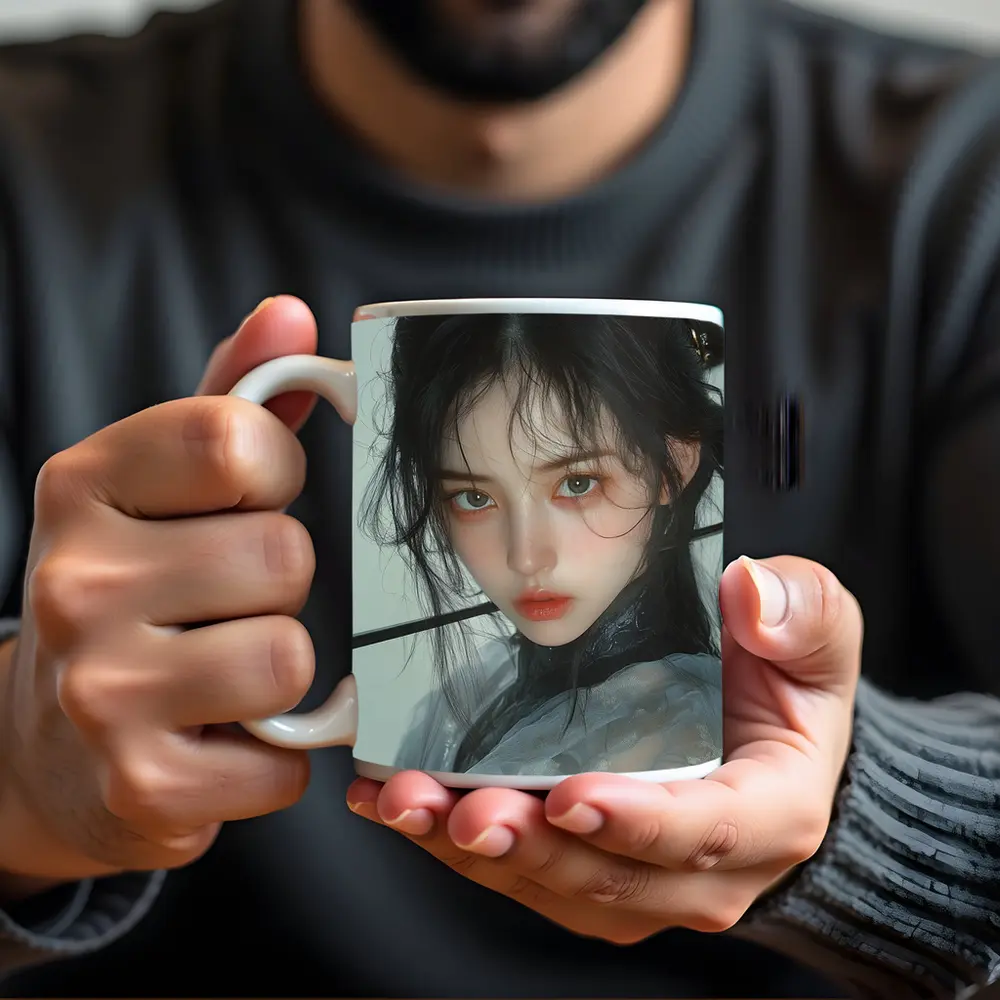 Asian Fantasy Girl Dark Hair White Background – Mugs