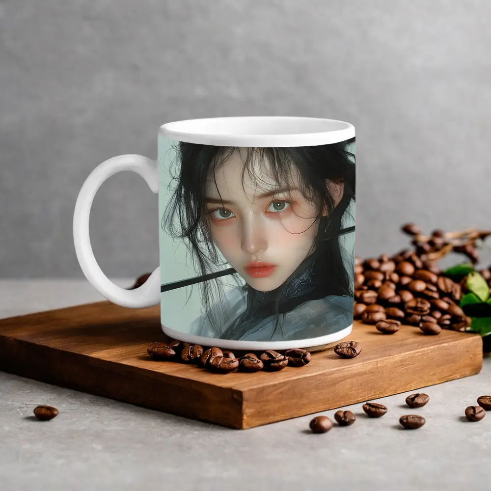 Asian Fantasy Girl Dark Hair White Background – Mugs