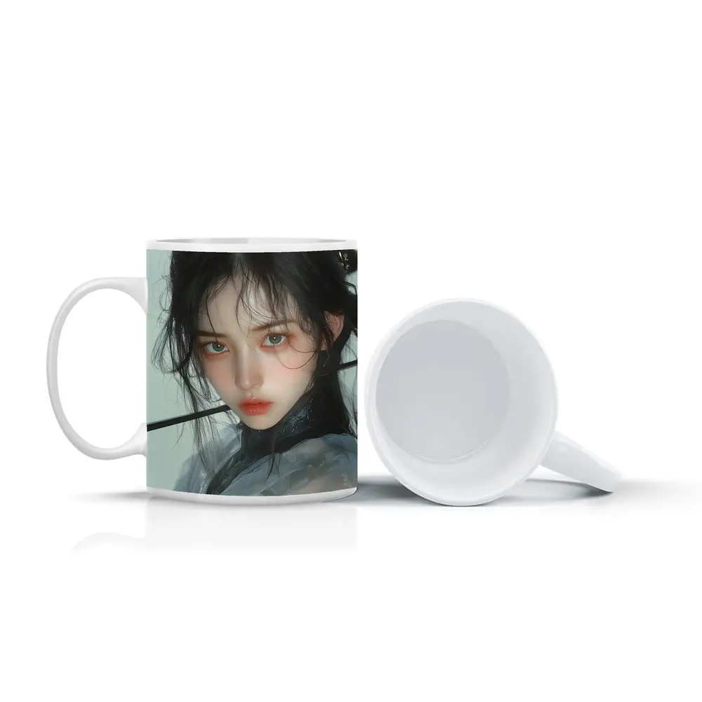 Asian Fantasy Girl Dark Hair White Background – Mugs