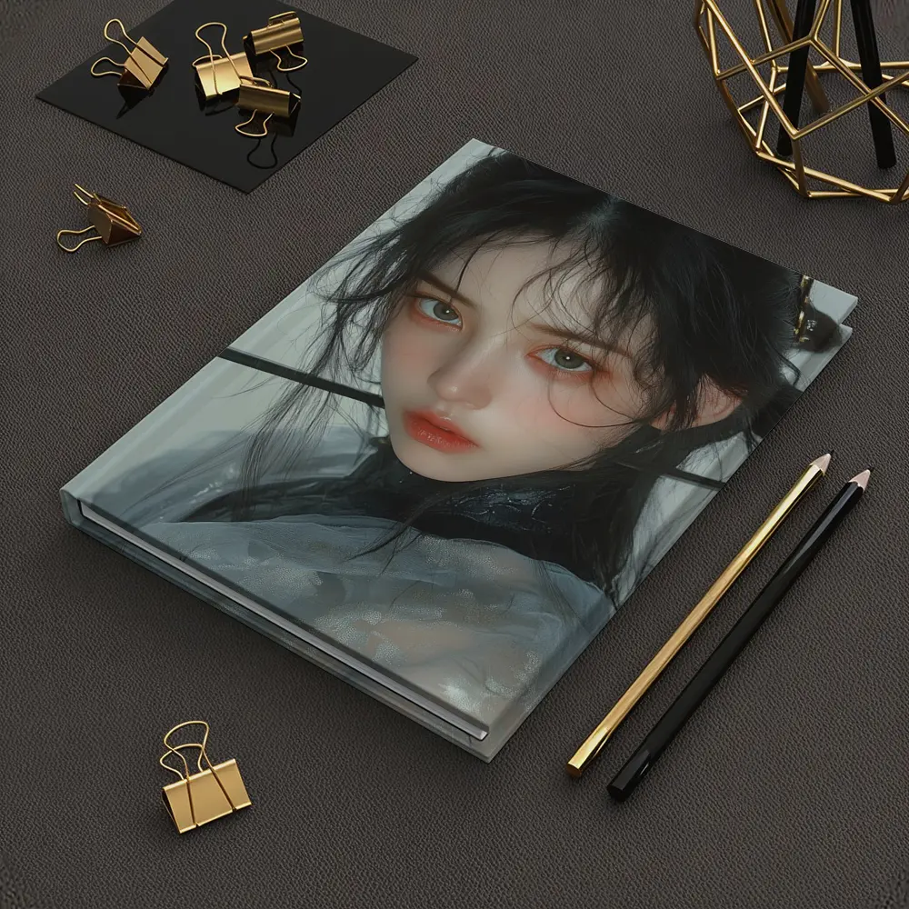 Asian Fantasy Girl Dark Hair White Background – Notebooks
