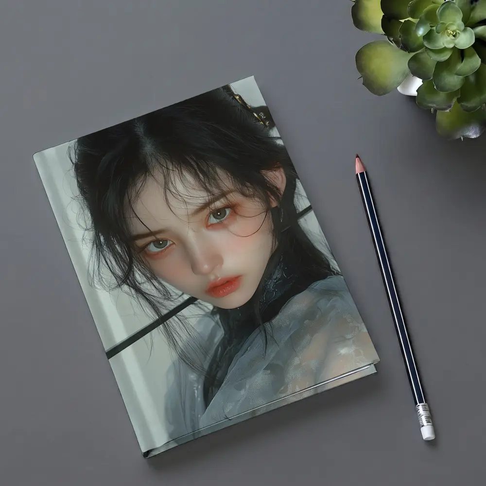 Asian Fantasy Girl Dark Hair White Background – Notebooks
