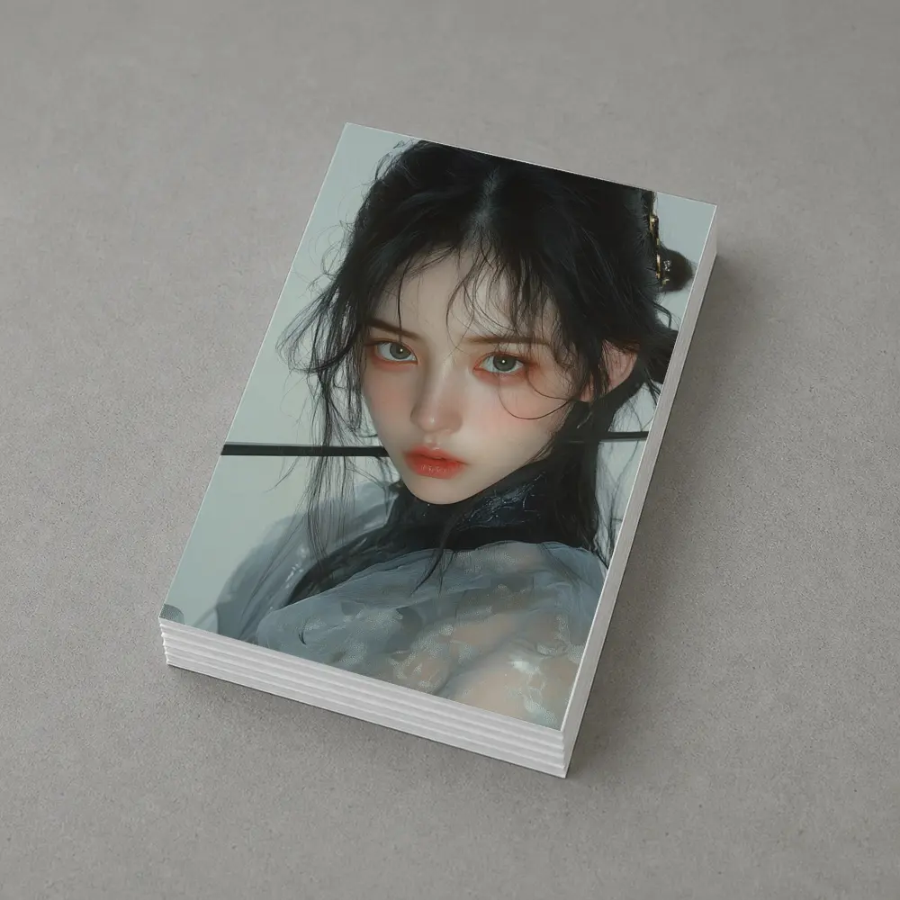 Asian Fantasy Girl Dark Hair White Background – Postcards