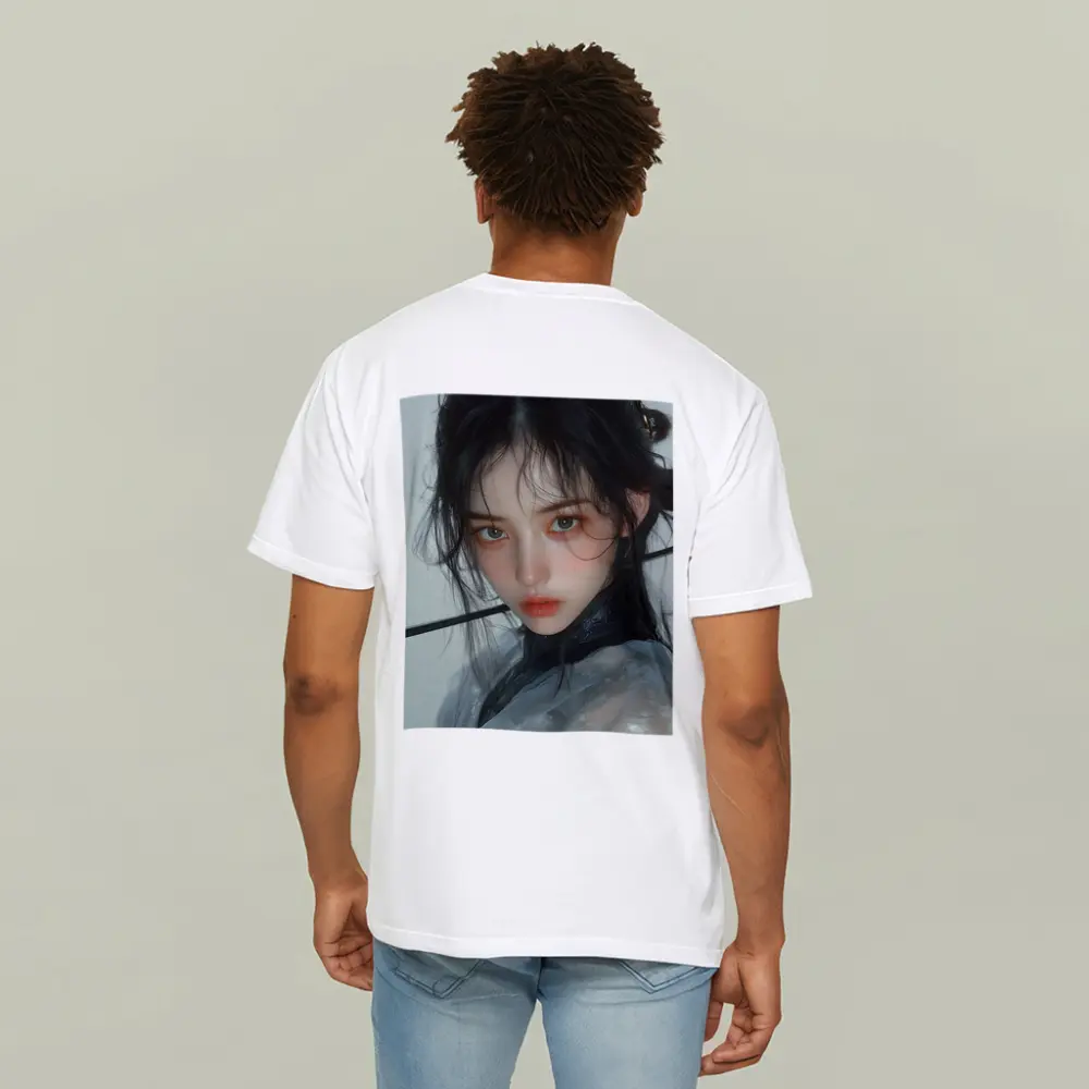 Asian Fantasy Girl Dark Hair White Background – T-Shirts