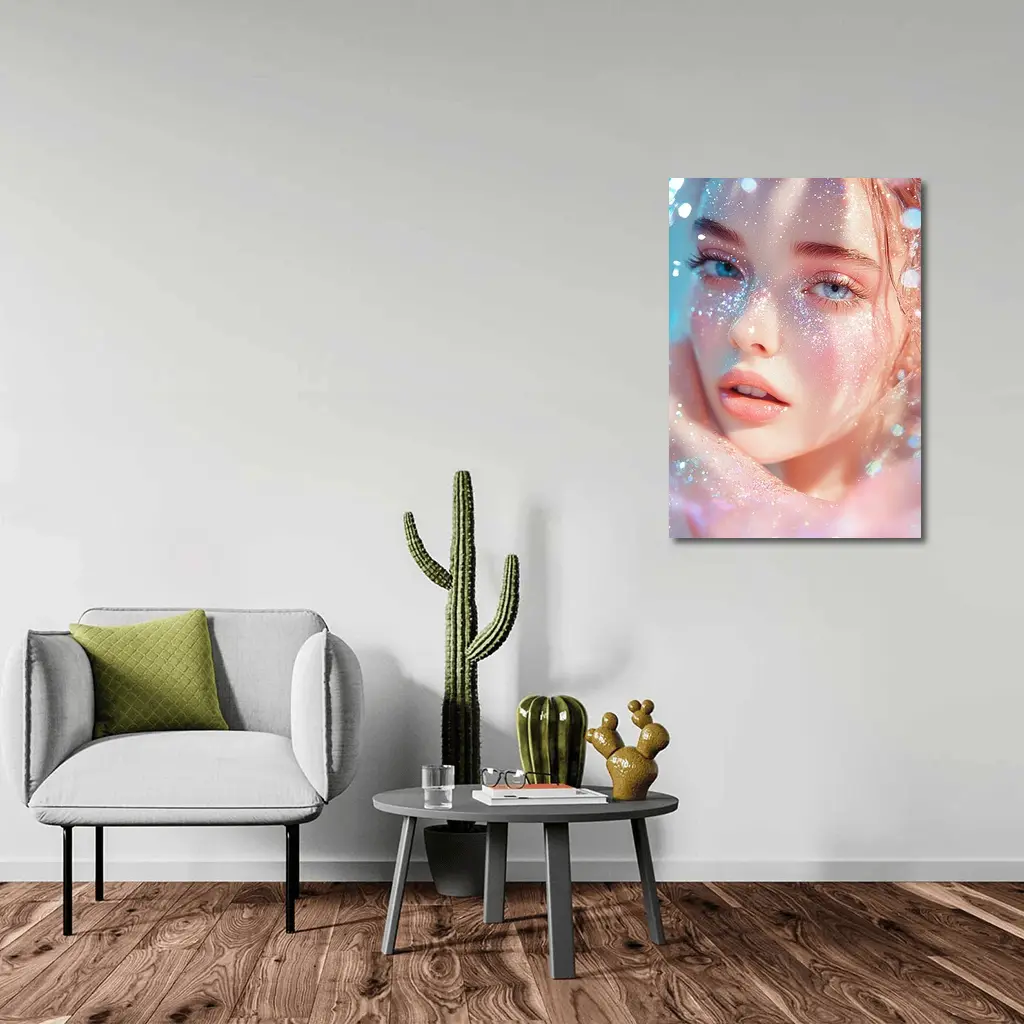 Glitter Girl Portrait Soft Pink Fantasy – Wall Art