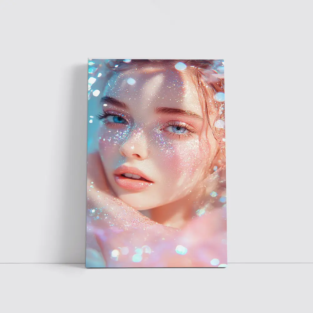 Glitter Girl Portrait Soft Pink Fantasy – Wall Art