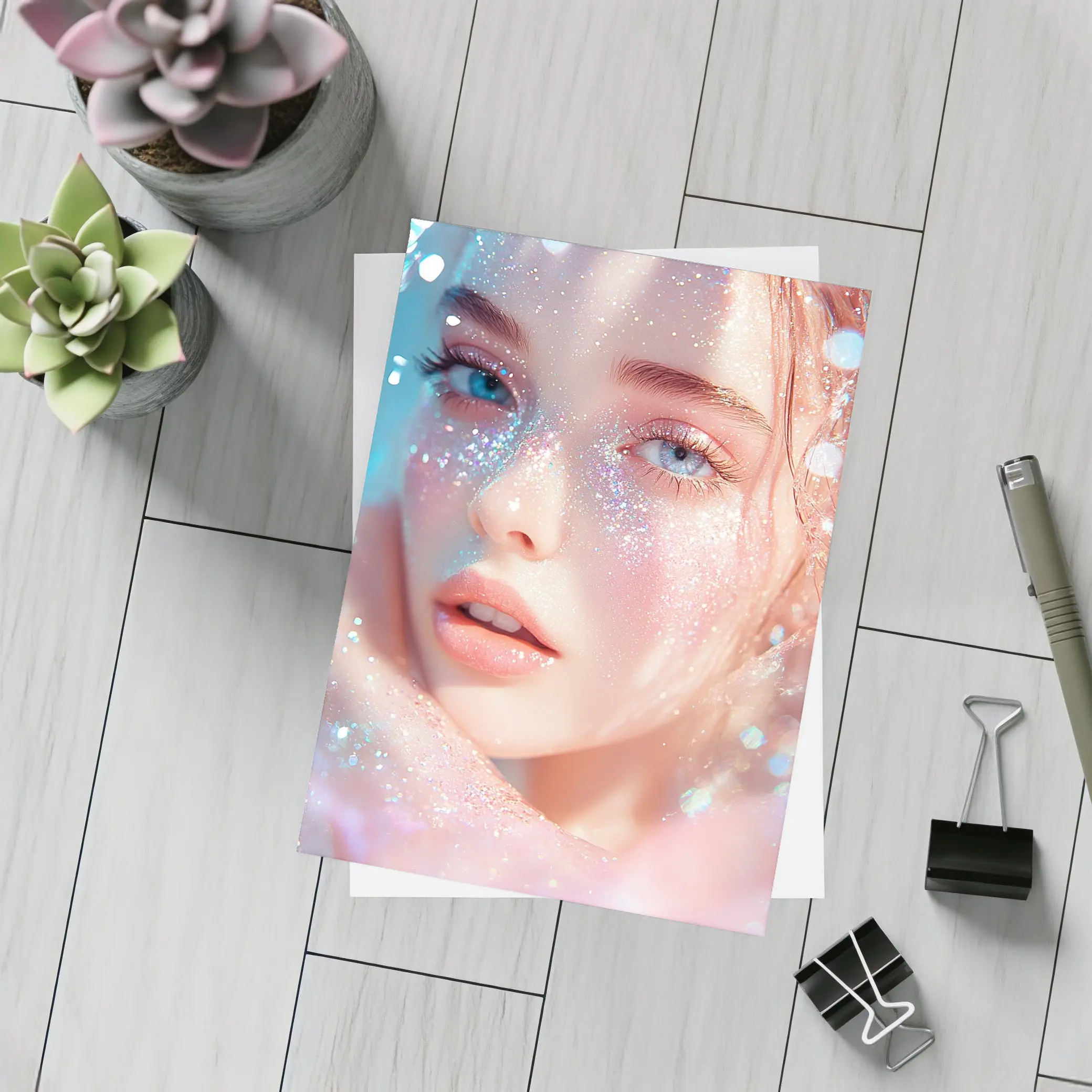 Glitter Girl Portrait Soft Pink Fantasy – Postcards