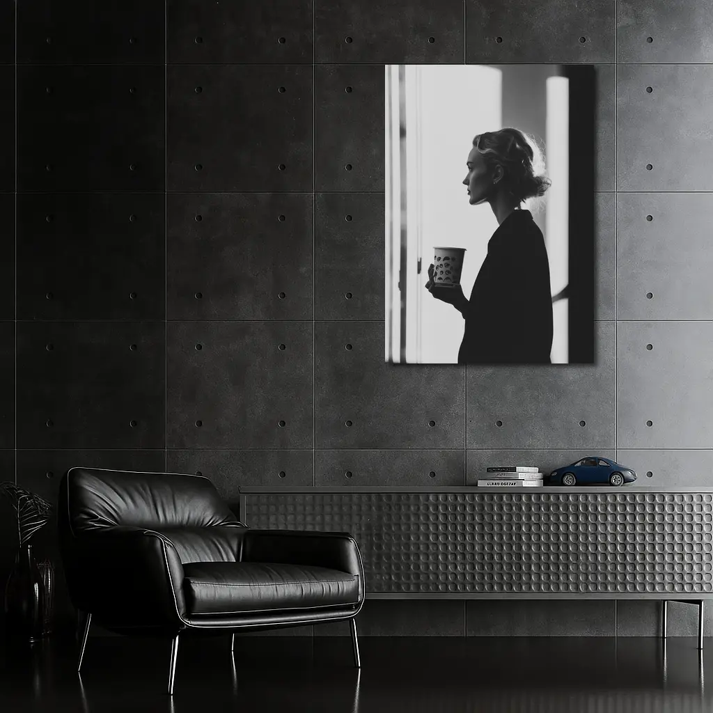Woman With Coffee Cup By Window – Wall Art