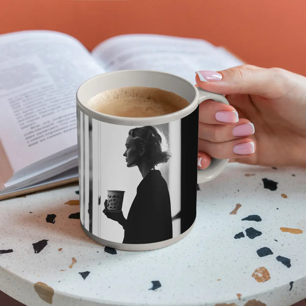 Woman With Coffee Cup By Window – Mugs