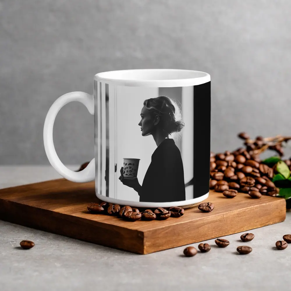 Woman With Coffee Cup By Window – Mugs