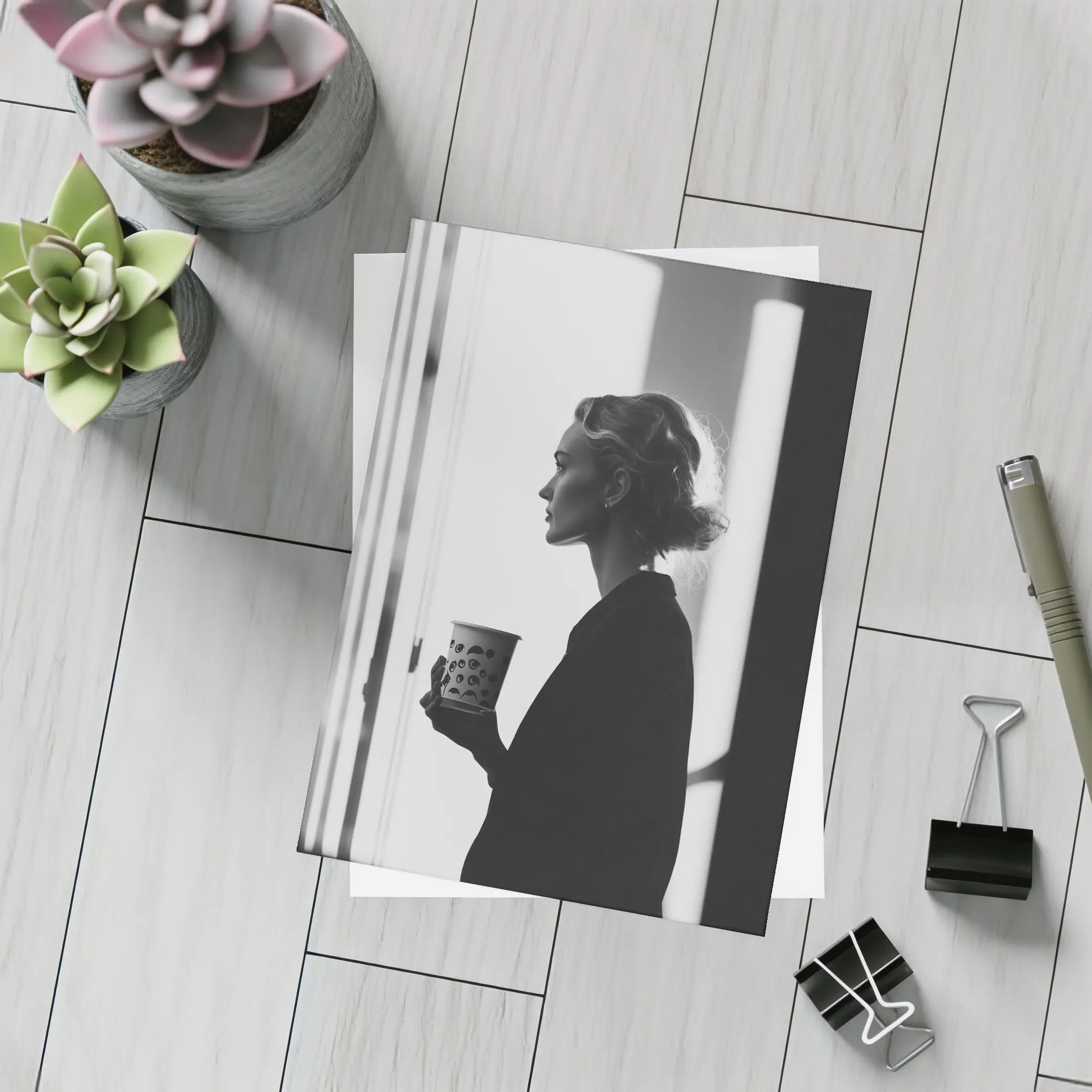 Woman With Coffee Cup By Window – Postcards