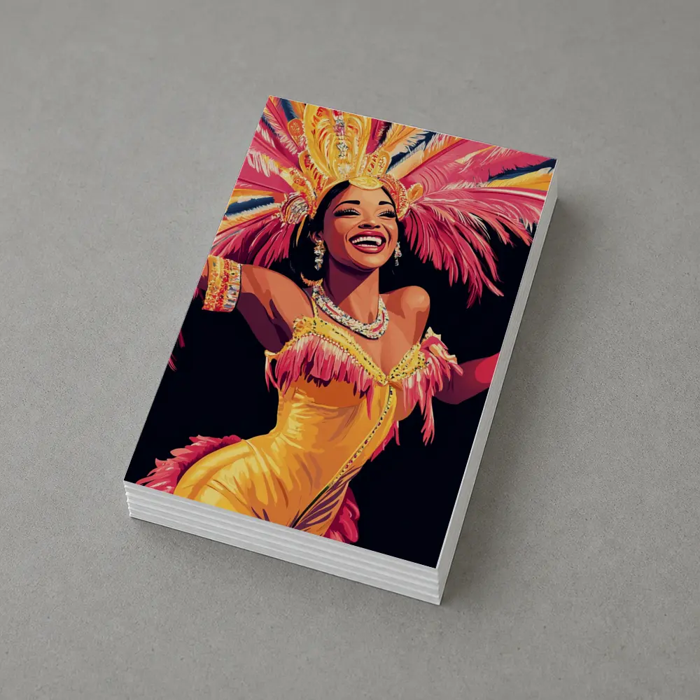 Samba Dancer Yellow Costume Feathers Black Background – Postcards