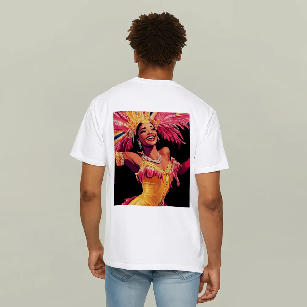 Samba Dancer Yellow Costume Feathers Black Background – T-Shirts