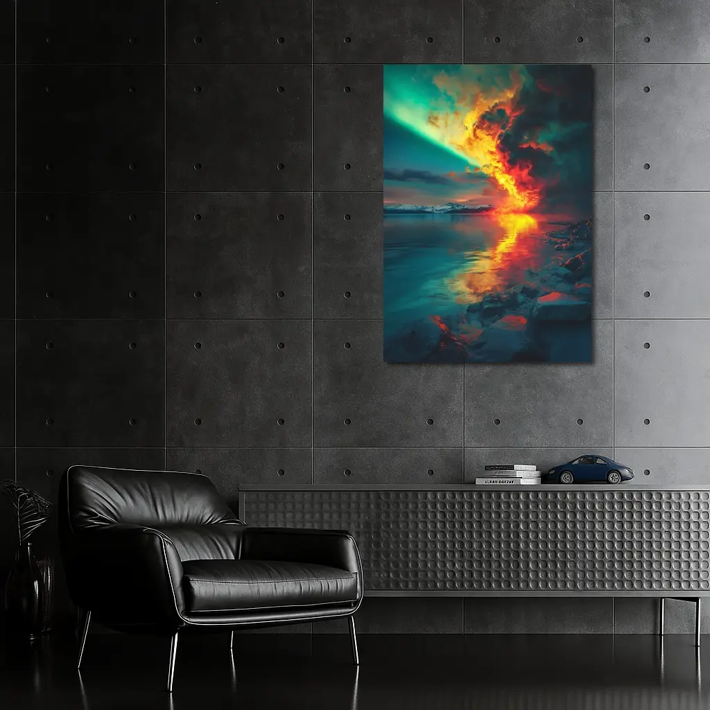 Aurora Fire Explosion Over Arctic Lake – Wall Art