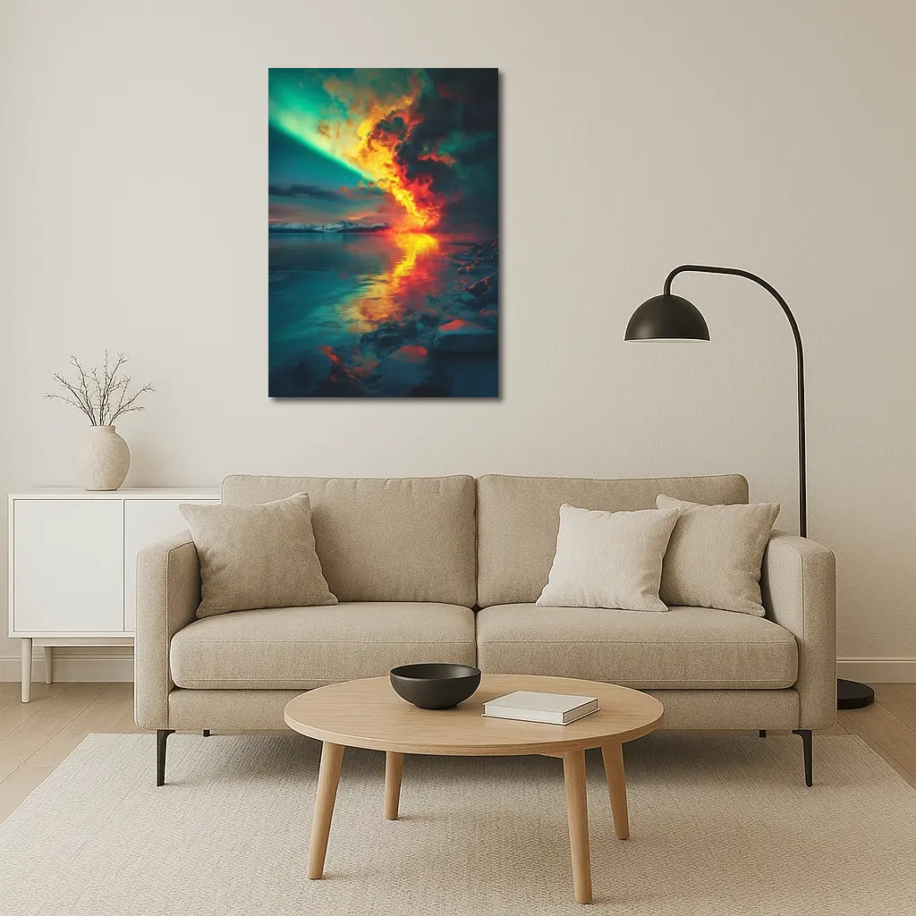 Aurora Fire Explosion Over Arctic Lake – Wall Art
