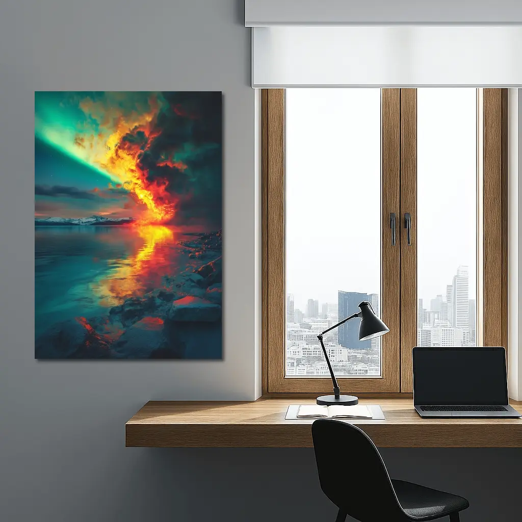 Aurora Fire Explosion Over Arctic Lake – Wall Art