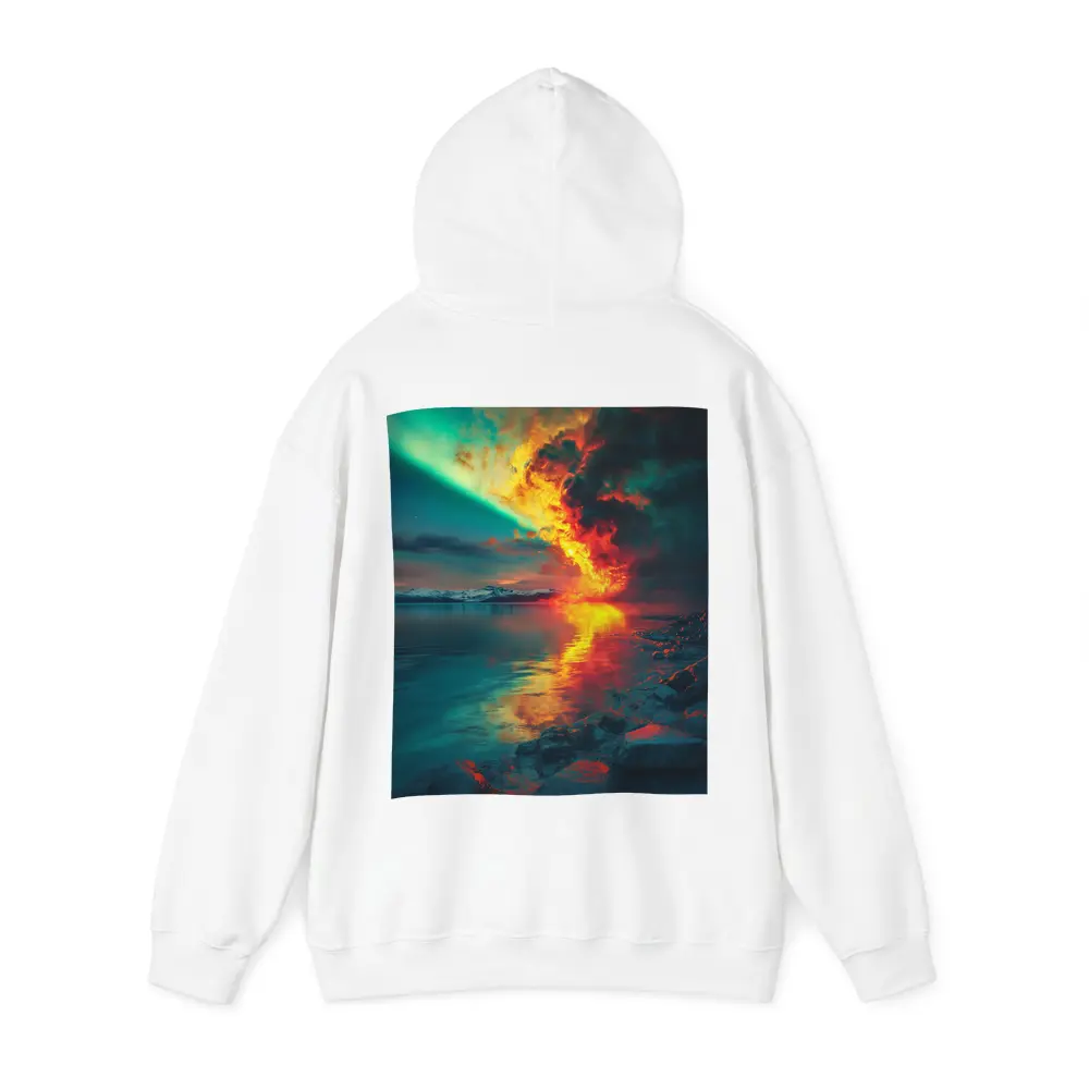 Aurora Fire Explosion Over Arctic Lake – Hoodies