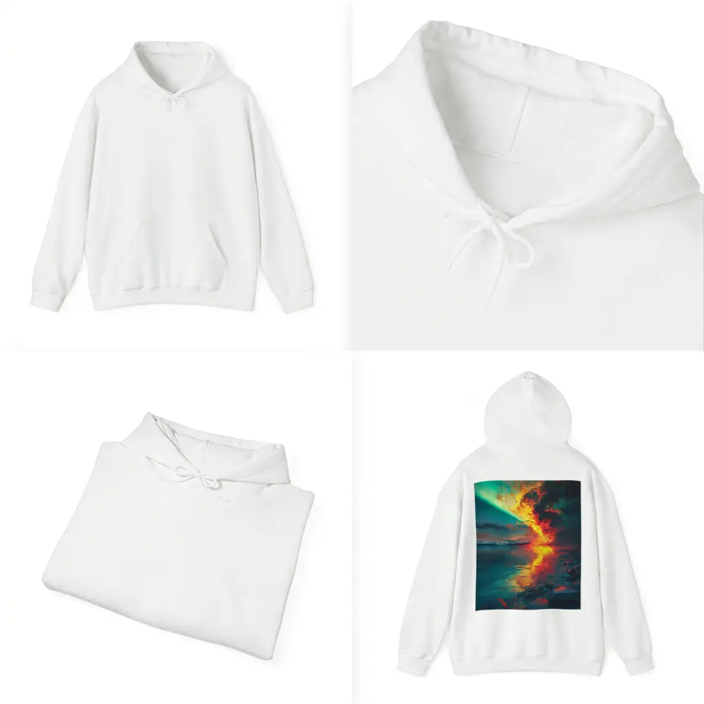 Aurora Fire Explosion Over Arctic Lake – Hoodies