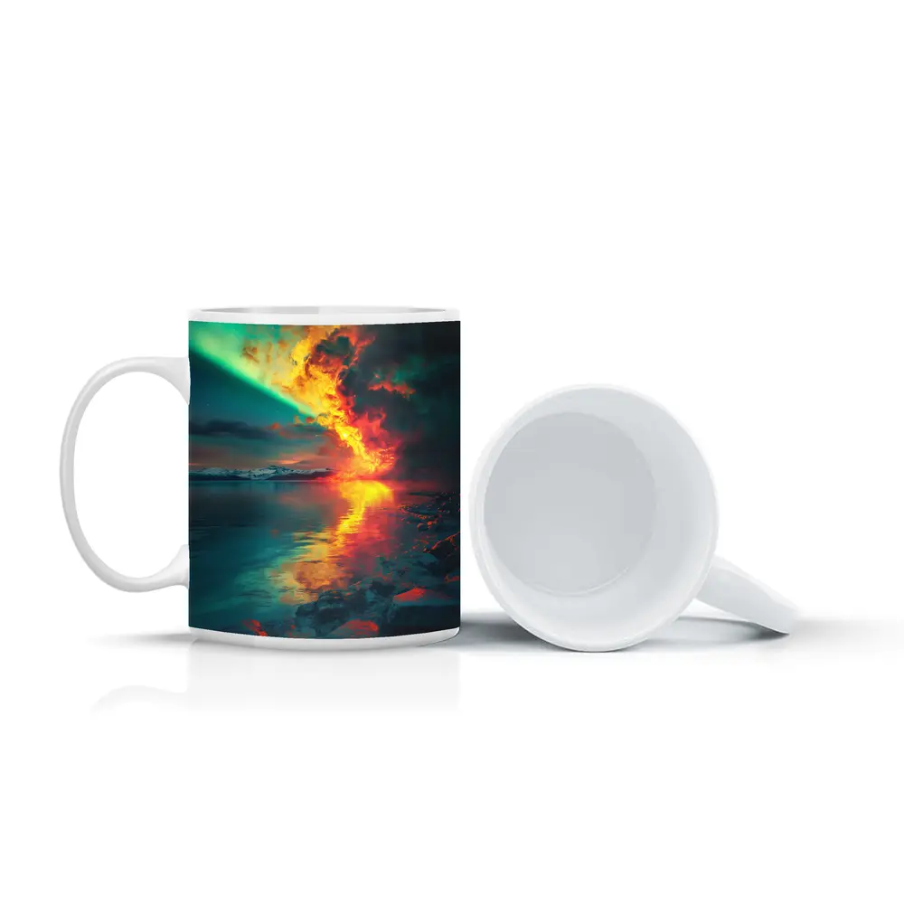 Aurora Fire Explosion Over Arctic Lake – Mugs